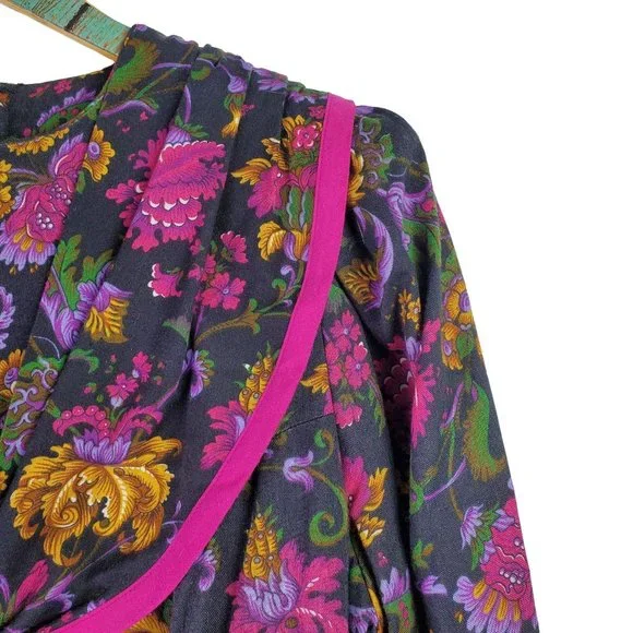 Vintage Chel'sea Floral Midi Dress w/ Draped Bow Neckline, Sz 18WP - Picture 5 of 11